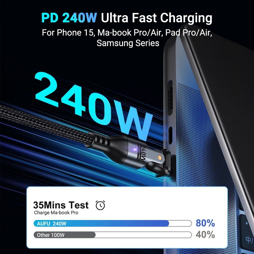 AUFU 240W USB C to USB Type C Cable for MacBook Pro Quick Charge 3.1 PD Fast Charging Cable for Samsung Xiaomi POCO Charge Cable - Image 2