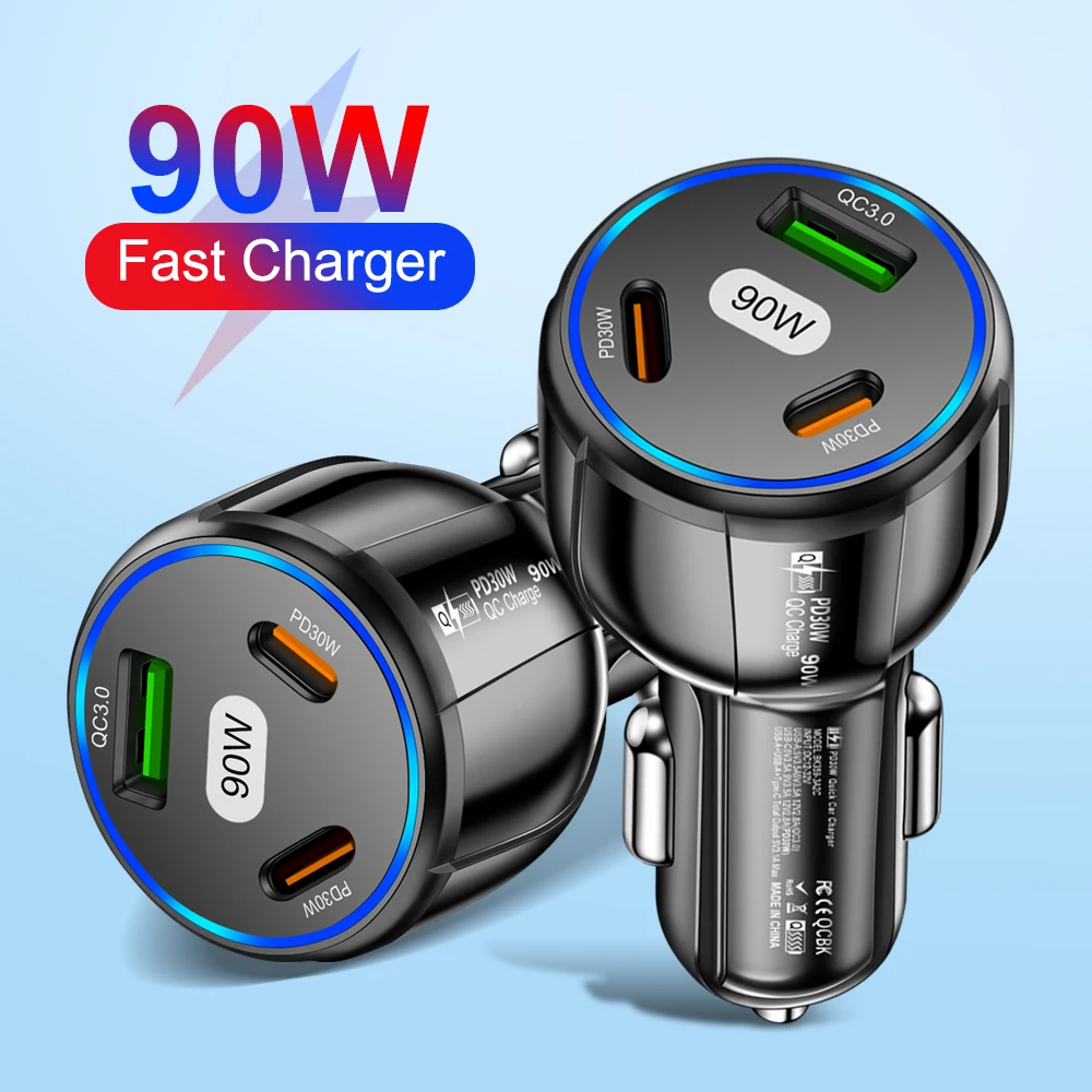 90W Fast Charger 3 Ports PD USB Car Charging Mobile Phone Type-C Adapter Quick Charger in Car for iPhone 14 15 Pro/Max Samsung - Image 2