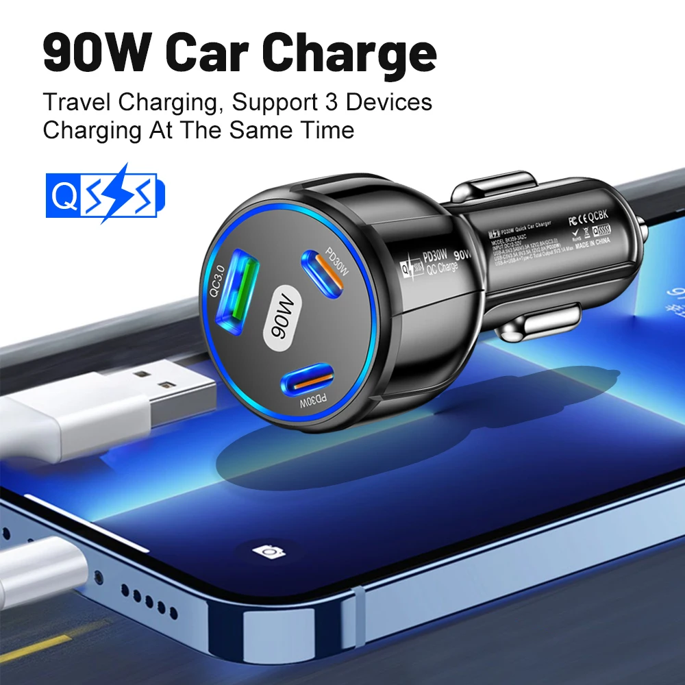 90W Fast Charger 3 Ports PD USB Car Charging Mobile Phone Type-C Adapter Quick Charger in Car for iPhone 14 15 Pro/Max Samsung - Image 5