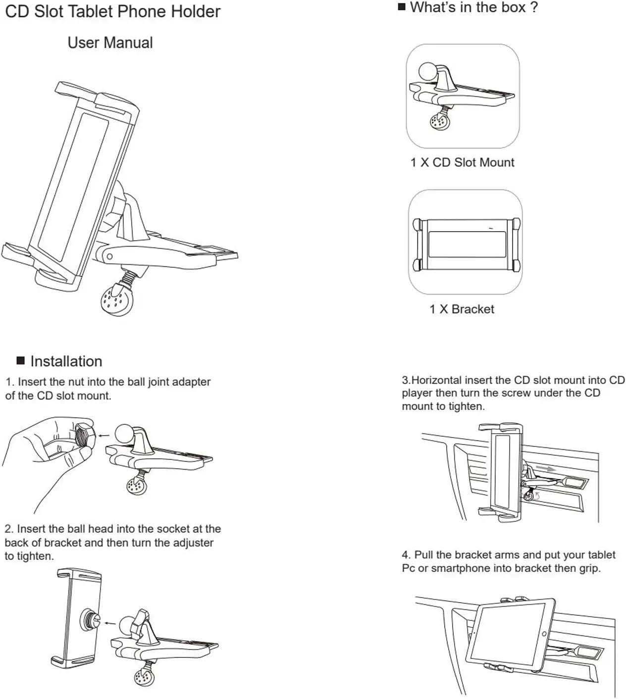 CD Slot Car Tablet Mount for 4-13in iPad & Phone Universal CD Player Tablet Holder with 360 Rotation for iPad 3-12.9 inch - Image 4