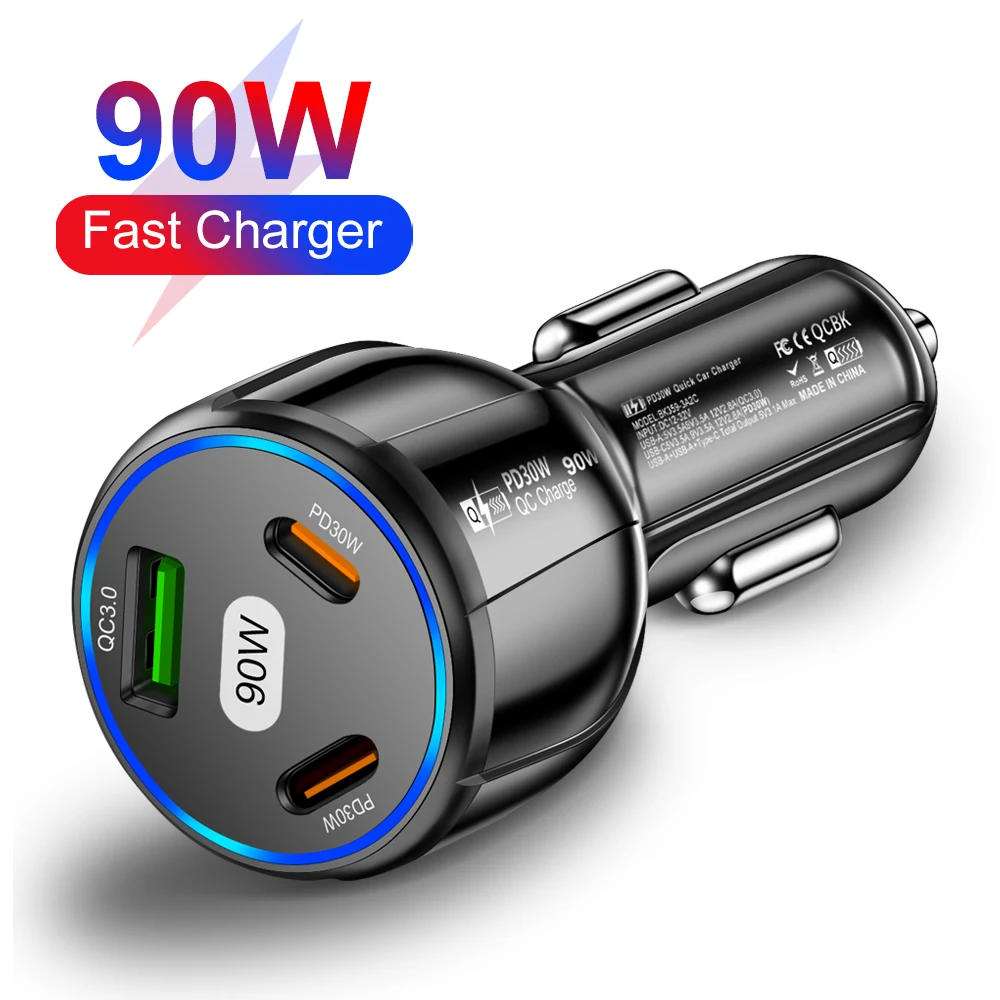 90W Fast Charger 3 Ports PD USB Car Charging Mobile Phone Type-C Adapter Quick Charger in Car for iPhone 14 15 Pro/Max Samsung - Image 3