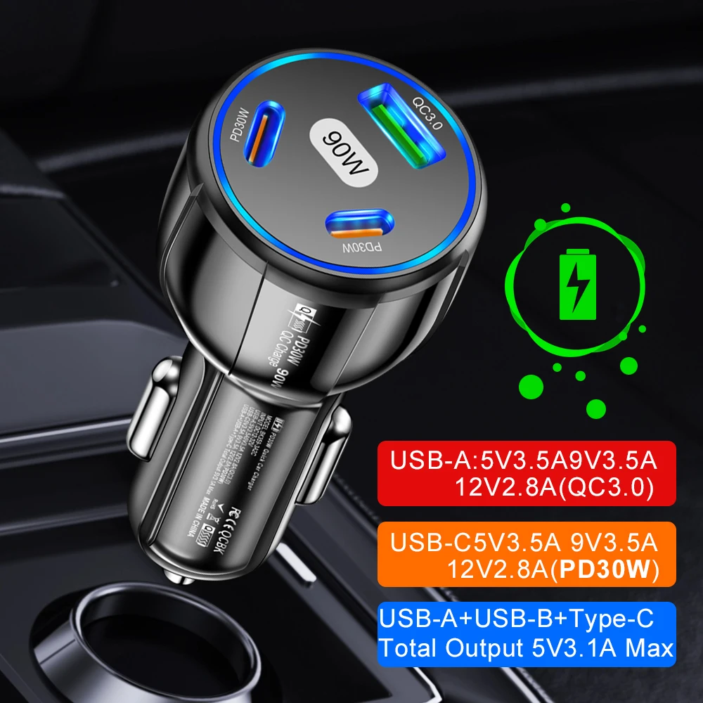 90W Fast Charger 3 Ports PD USB Car Charging Mobile Phone Type-C Adapter Quick Charger in Car for iPhone 14 15 Pro/Max Samsung - Image 4