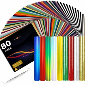 HTVRONT HTV Vinyl Bundle Heat Transfer Vinyl  80 Pack 12" x 10" Iron on Vinyl for T-Shirt for Cricut Heat Press Cloth Printing