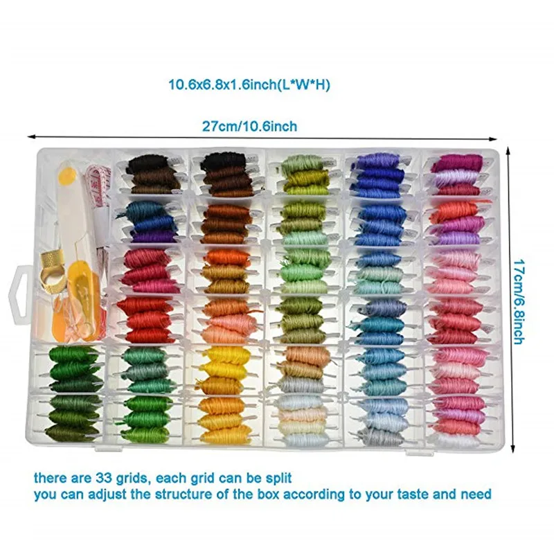 Embroidery Kit 50/150/200/250/450Pcs Cross Stitch Thread With Threader Bobbins Sewing Needles Storage Box Sewing Embroidery Kit - Image 3