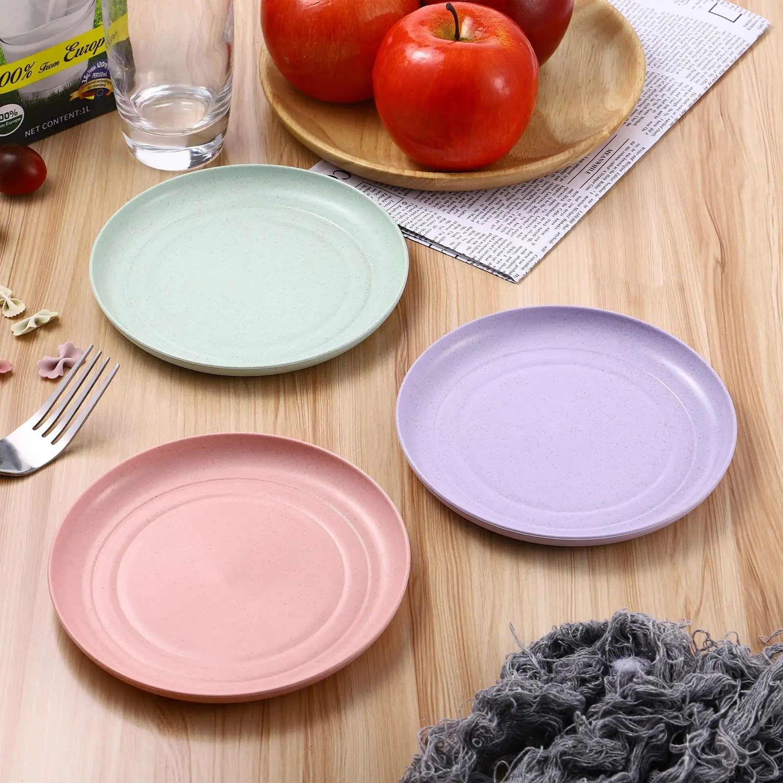 5pcs Wheat Straw Plates Reusable Baby Feeding Dishes Salad Snack Fruit Plate Picnic Dishes Unbreakable Kitchen Dinnerware - Image 2
