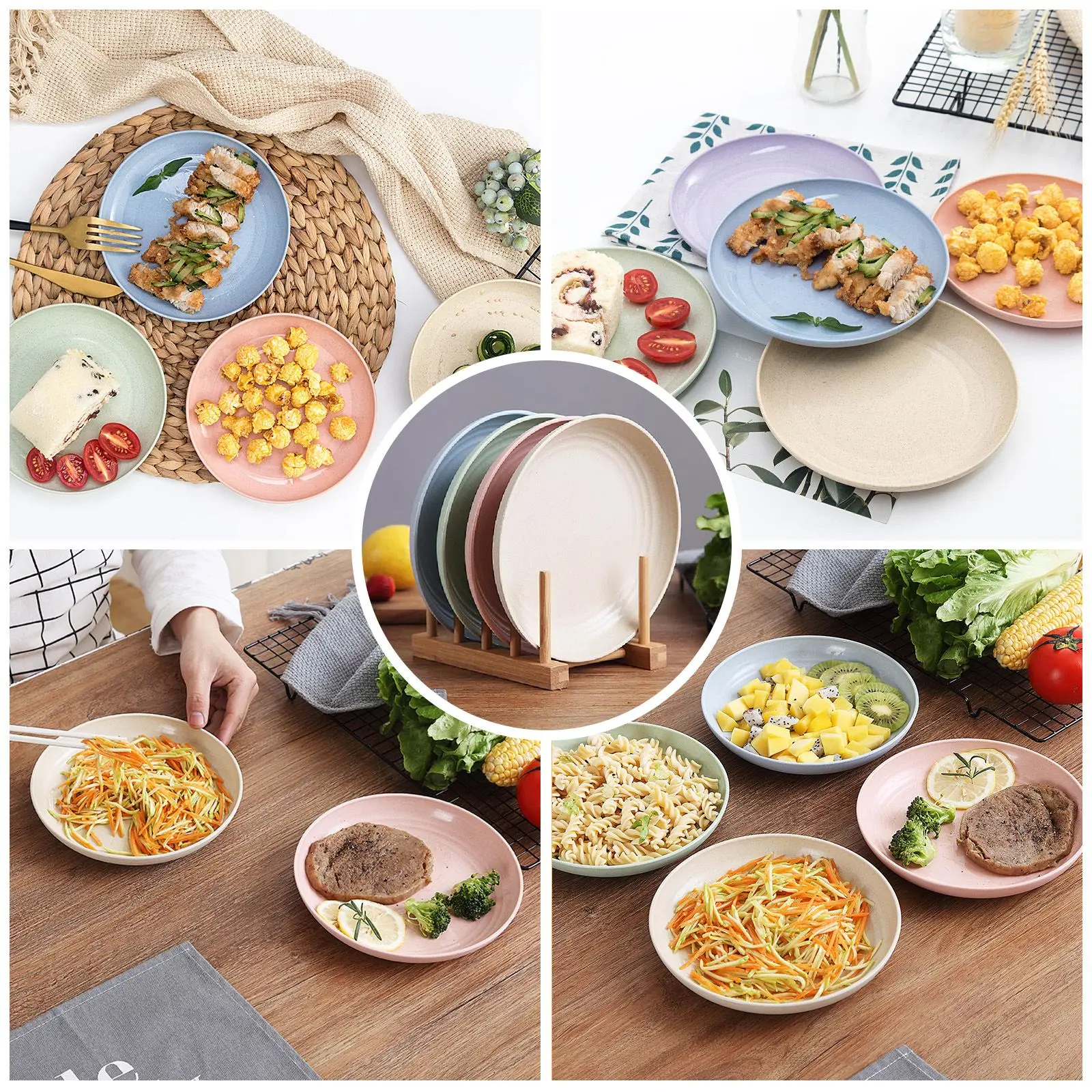 5pcs Wheat Straw Plates Reusable Baby Feeding Dishes Salad Snack Fruit Plate Picnic Dishes Unbreakable Kitchen Dinnerware - Image 6
