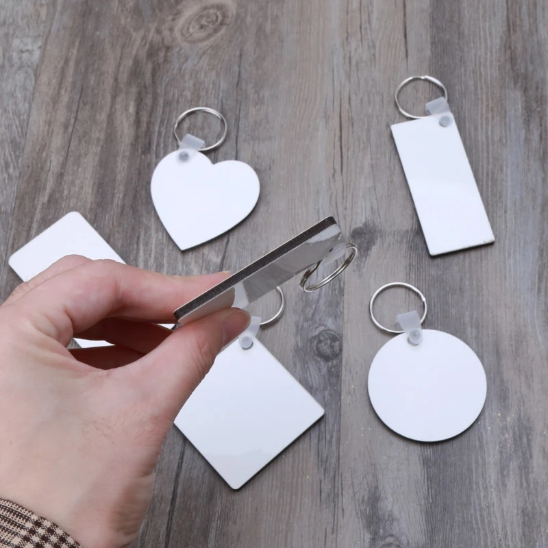 12Pc DIY Sublimation Wooden Hard Board Key Rings Double Printable White Blank MDF Key Chain Heat Transfer Jewelry Making - Image 4