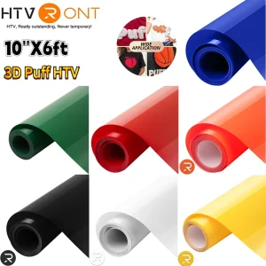 HTVRONT 10"X6ft 3D Puff Heat Transfer Vinyl Roll 7 Colors for Clothing T-shirt Printing DIY Iron on HTV Christmas Gift