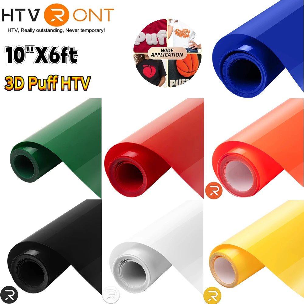 HTVRONT 10"X6ft 3D Puff Heat Transfer Vinyl Roll 7 Colors for Clothing T-shirt Printing DIY Iron on HTV Christmas Gift