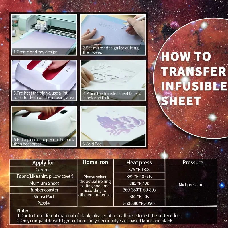 WOWOCUT 1 PCS Infusible Transfer Ink Sheet 12"X12" Starry Sky Sublimation Ink Sheet Heat Press Transfer Paper for T-shirt Bags - Image 6