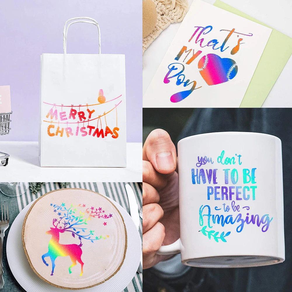 12in x 10in Holographic Rainbow Adhesive Vinyl Film Sheet Mugs Cup Window Ceramics Holiday Decoration For Cut - Image 3