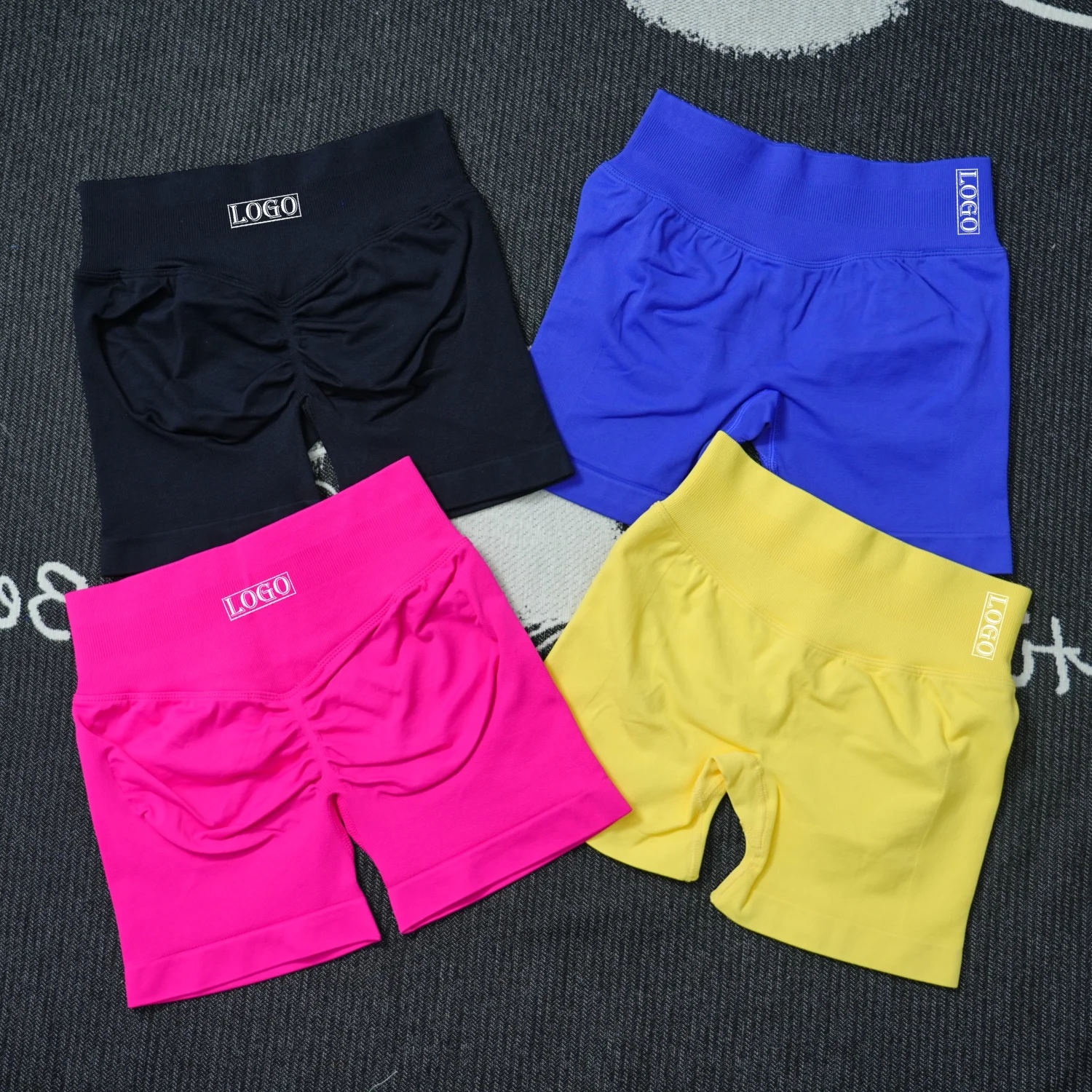 Yoga ShortsYogImpact Shorts with Logo 4.5'' Low Waist Seamless Scrunch Bum Gym Shorts Workout Biker Short Stretch Fitness Short - Image 2