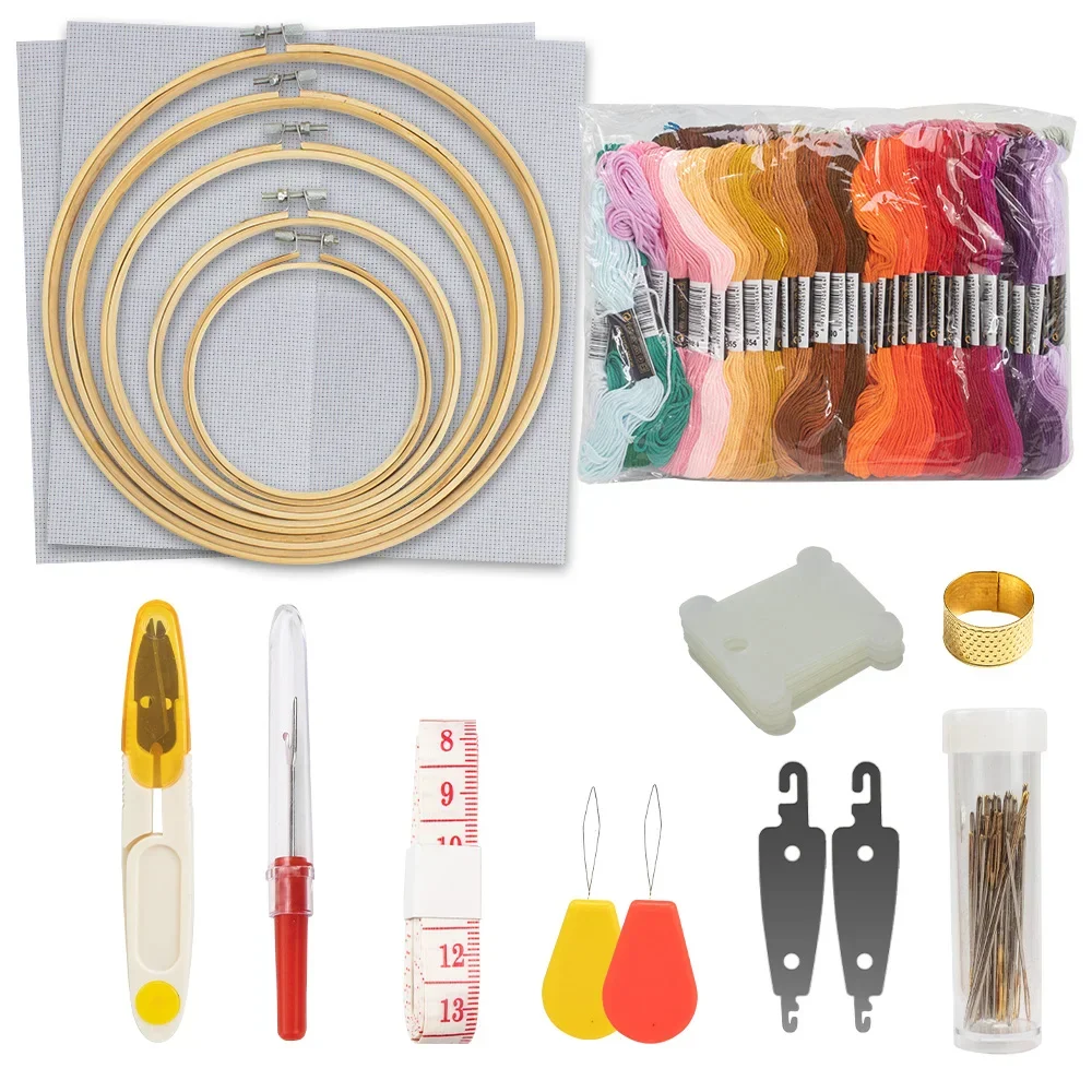 Complete Bamboo Embroidery Hoop Kit Includes Hoops Scissors Needles Threads Cloths and More Ideal for Craft Lovers and Beginners - Image 7