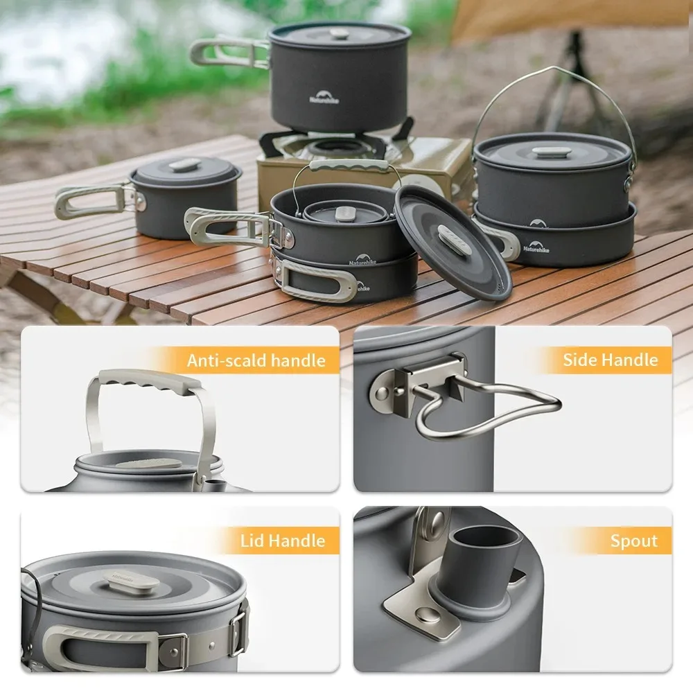 Naturehike Camping Pot Set Aluminum Alloy Cookware Pot Set Portable Outdoor Picnic Tableware Camping Cookware Kit CNK2450CF010 - Image 6