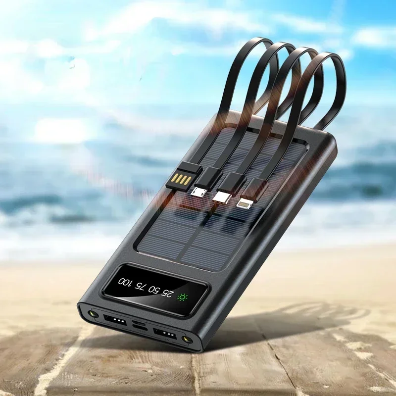 2025 New 50000mAh Large Capacity Solar Power Bank Built-in Cable Outdoor Solar Charger with LED Light Super Fast Charging - Image 3
