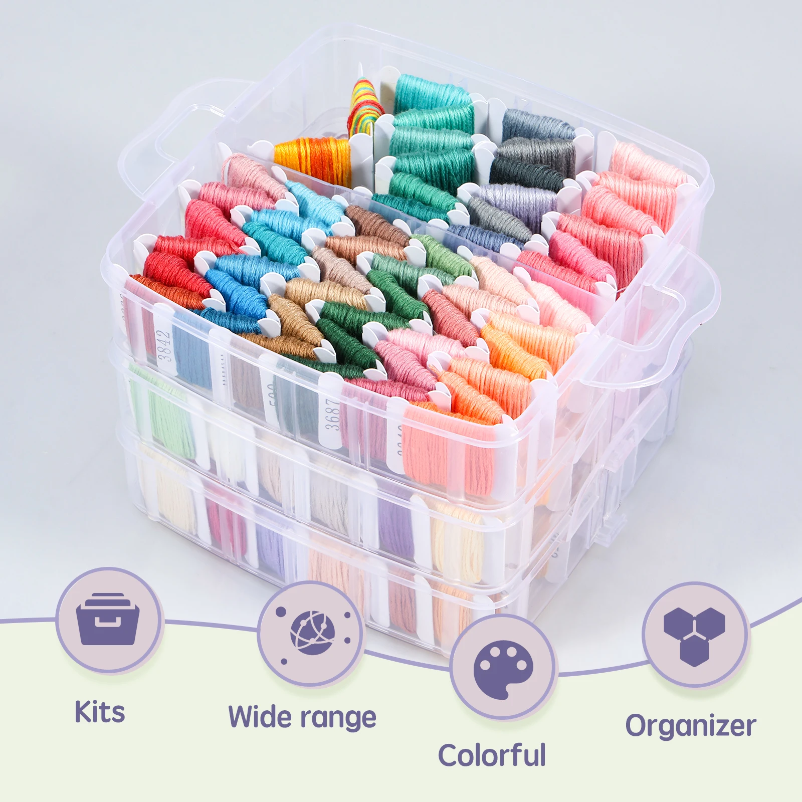 Embroidery Floss Kit Multifunctional Embroidery Thread Floss Kit 3 Layers Embroidery Cross Stitch Kit 200 Colors Friendship - Image 2