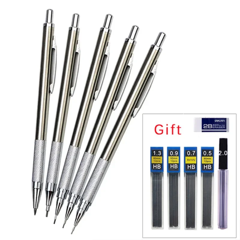 0.3 0.5 0.7 0.9 1.3 2.0mm Mechanical Pencil Set Full Metal Art Drawing Painting Automatic Pencil with Leads Office School Supply - Image 2
