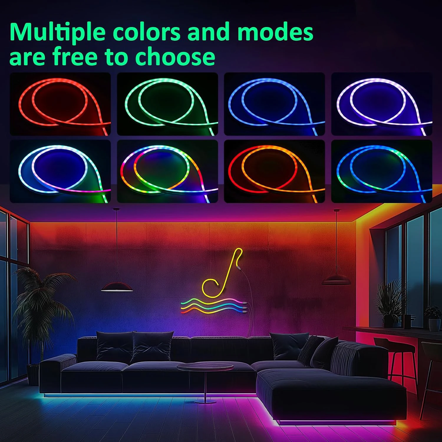 Neon LED Rope Lights, LED Lights For Bedroom Flexible LED Light Strip With Remote And APP Control RGB Lighting Strip - Image 5