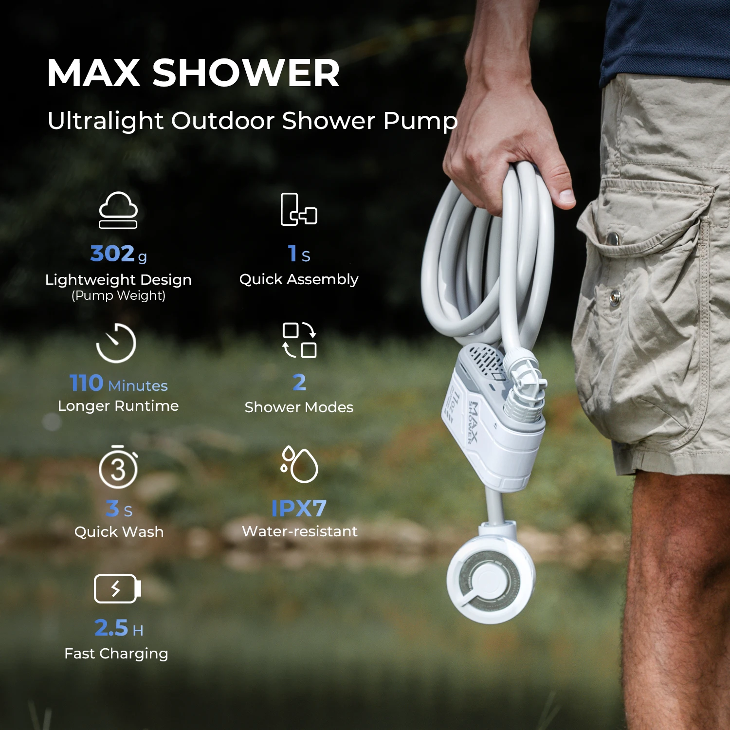 FLEXTAIL MAX SHOWER - Portable Electric Shower Pump IPX7 Waterproof for Outdoor Shower, Car Washing, Dishwashing, Pet Cleaning - Image 2
