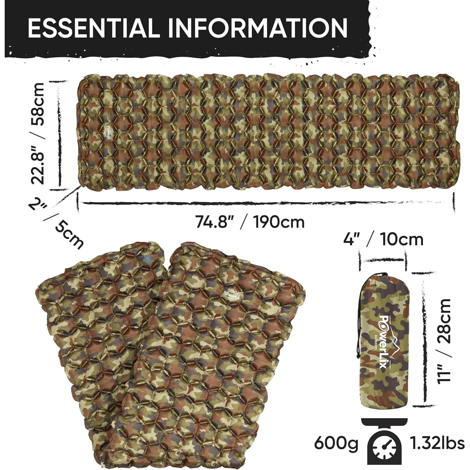 POWERLIX Ultralight Sleeping Pad for Camping with Inflating Bag, Carry Bag, Repair Kit – Compact Lightweight Camping Mat - Image 6