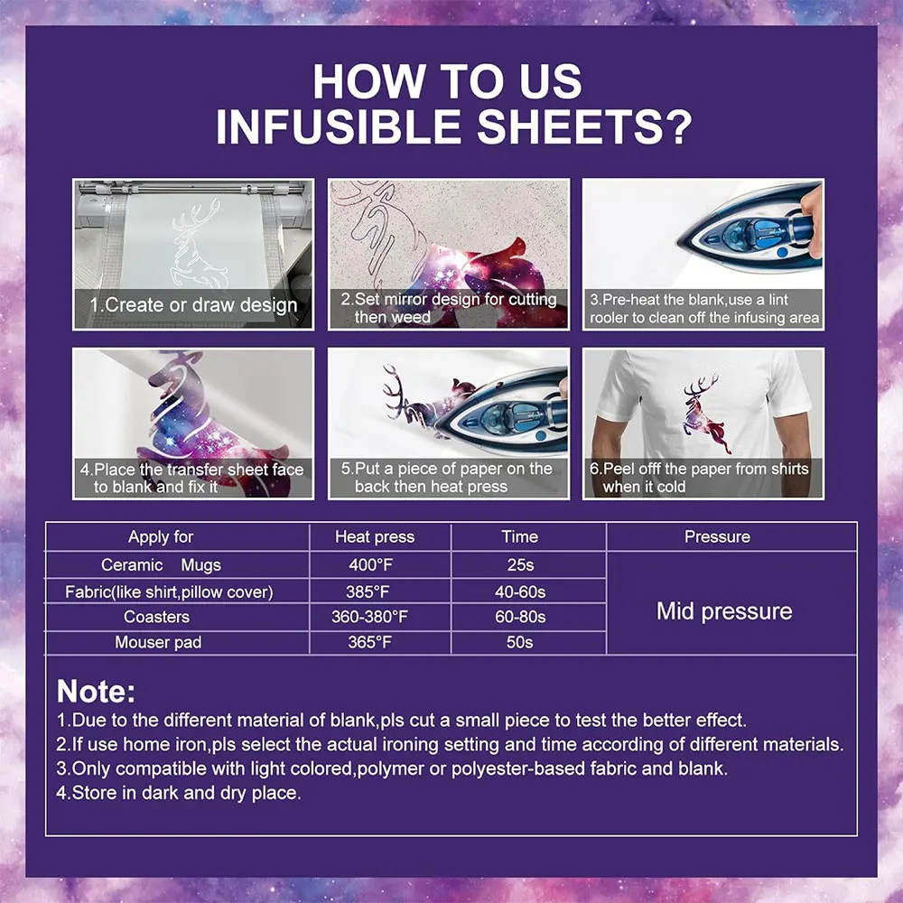 Infusible Ink Transfer Sheet 12" x 10"/19"/39" Galaxy Sublimation Transfer Paper for cut Mug DIY T- Shirts Coasters Tote Bags - Image 2