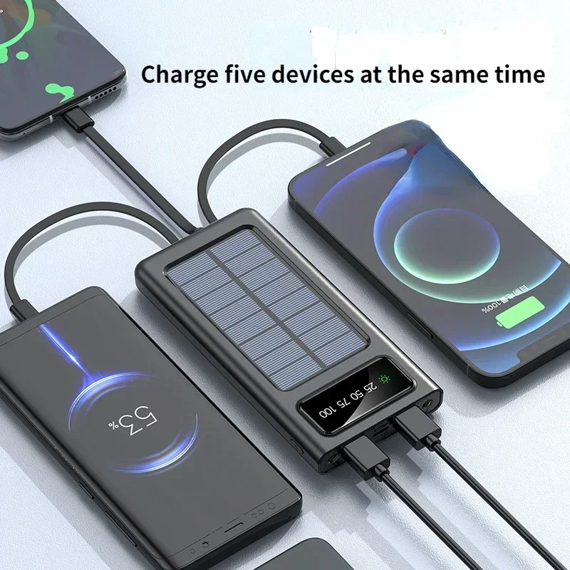 2025 New 50000mAh Large Capacity Solar Power Bank Built-in Cable Outdoor Solar Charger with LED Light Super Fast Charging - Image 2