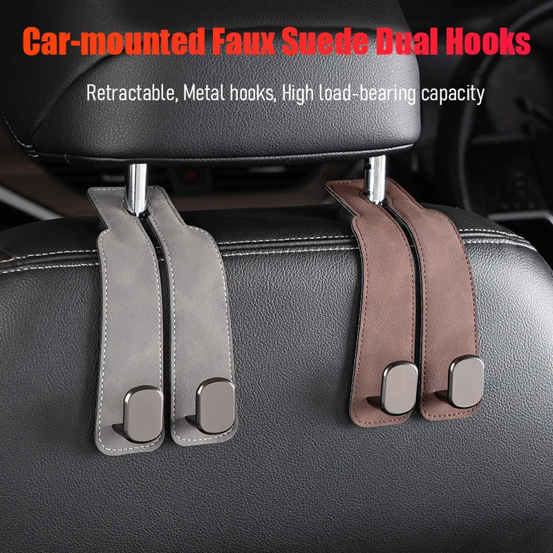 2 in 1 Car Headrest Hook Premium Suede Rear Seat Hanging Dual Hook Load-Bearing Alloy Hook Hanger Auto Interior Accessories - Image 2