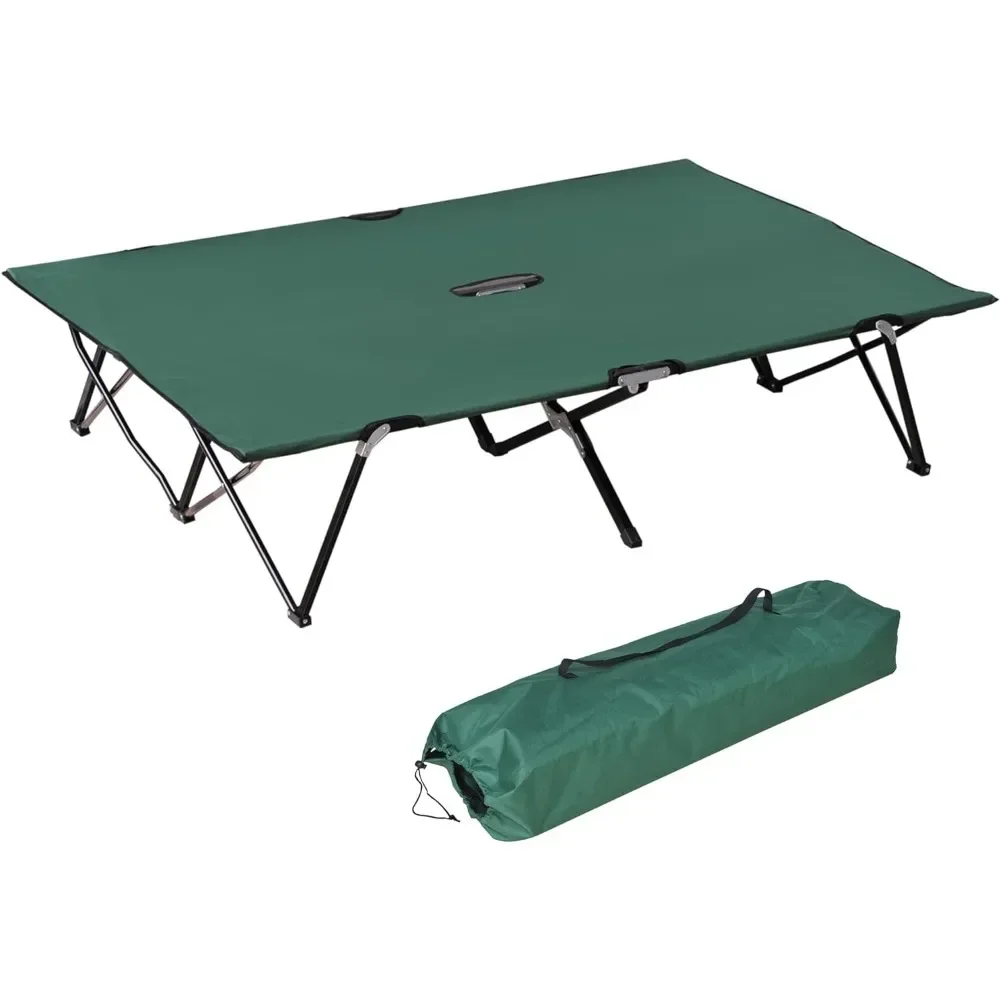 2 Person Folding Camping Cot, 50" Extra Wide Outdoor Portable Sleeping Cot with Carry Bag, Elevated Camping Bed, Beach Hiking