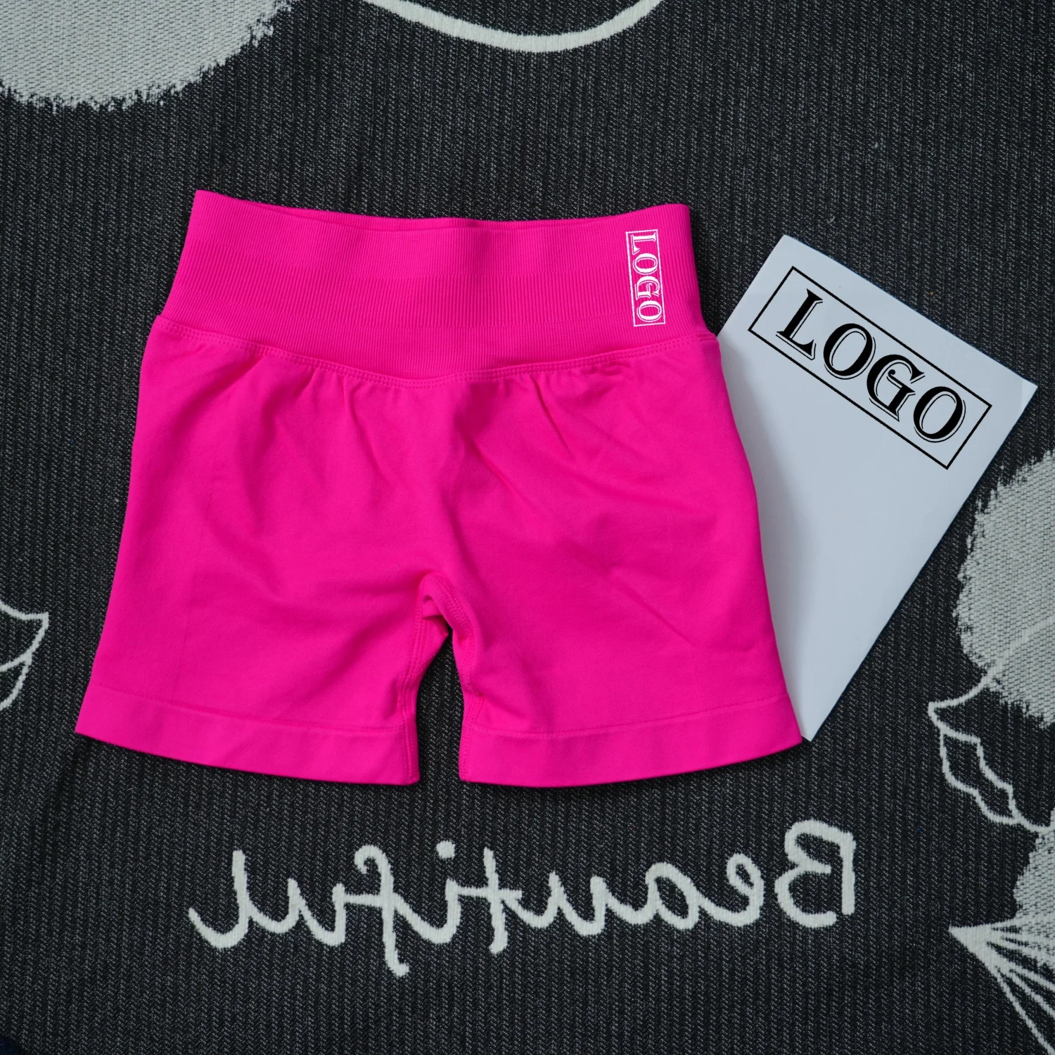 Yoga ShortsYogImpact Shorts with Logo 4.5'' Low Waist Seamless Scrunch Bum Gym Shorts Workout Biker Short Stretch Fitness Short - Image 3