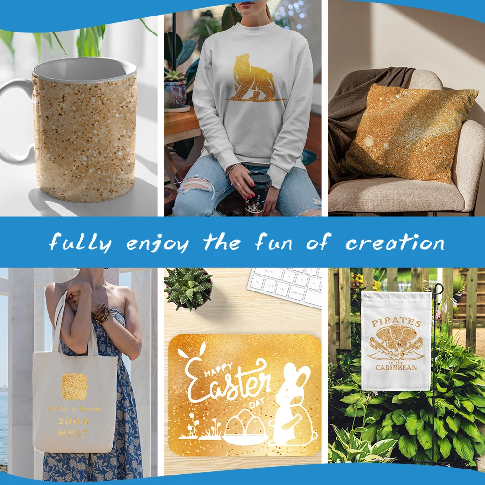 WOWOCUT 12"X12" Glitter Sublimation Vinyl Sheet Metal Infusible Heat Transfer Paper Colorful Sublimation Ink for Fabric Clothing - Image 6