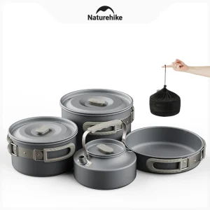 Naturehike Camping Pot Set Aluminum Alloy Cookware Pot Set Portable Outdoor Picnic Tableware Camping Cookware Kit CNK2450CF010