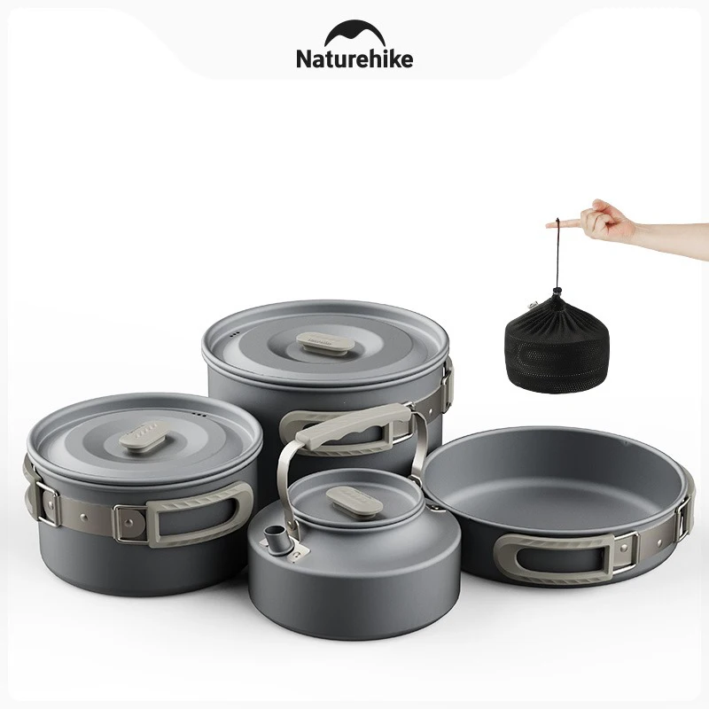 Naturehike Camping Pot Set Aluminum Alloy Cookware Pot Set Portable Outdoor Picnic Tableware Camping Cookware Kit CNK2450CF010