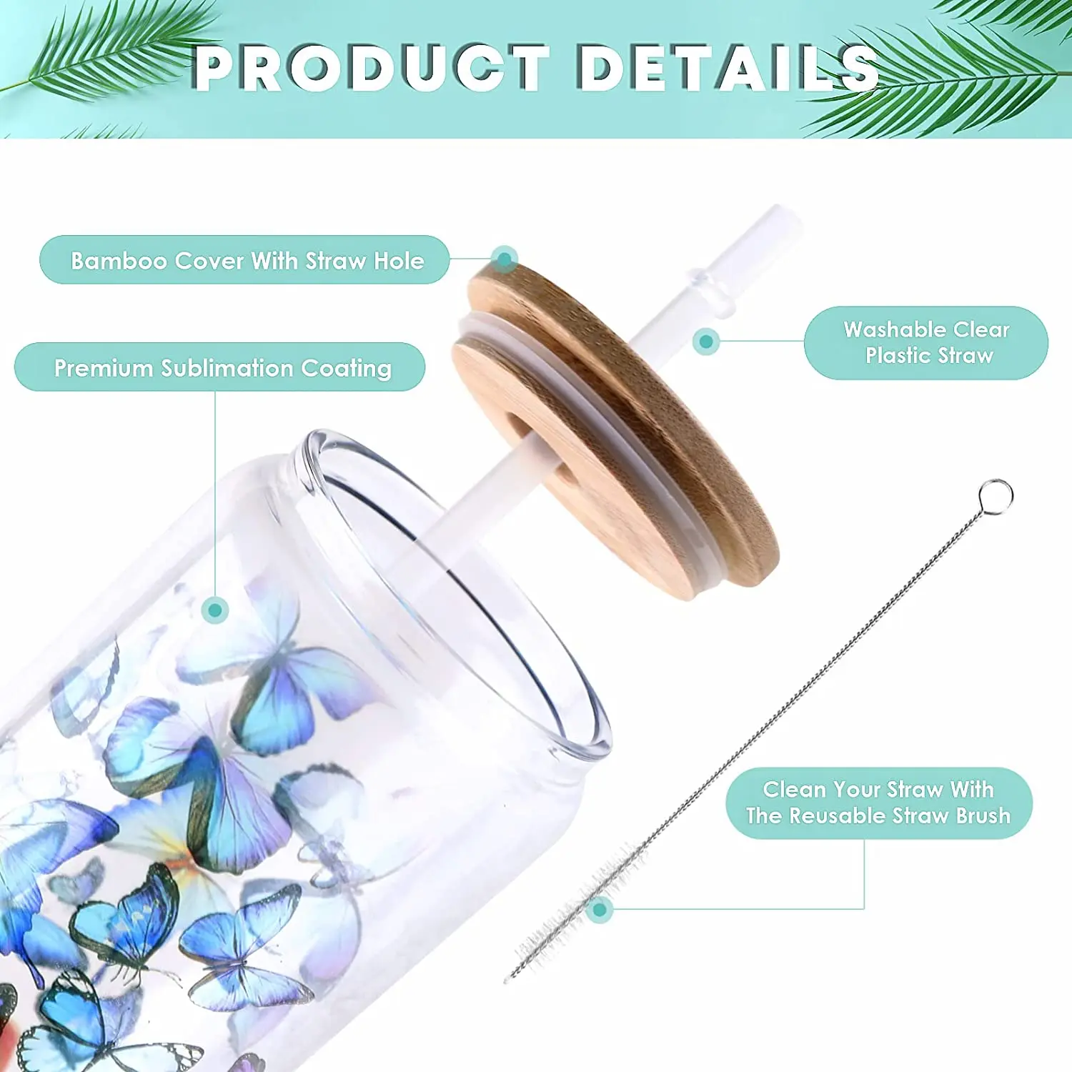 HTVRONT 8/4 Pack 16OZ Clear/Frosted Glass Sublimation Tumblers with Bamboo Lid Sublimate Tumbler Blanks DIY for Iced Coffee Cups - Image 5