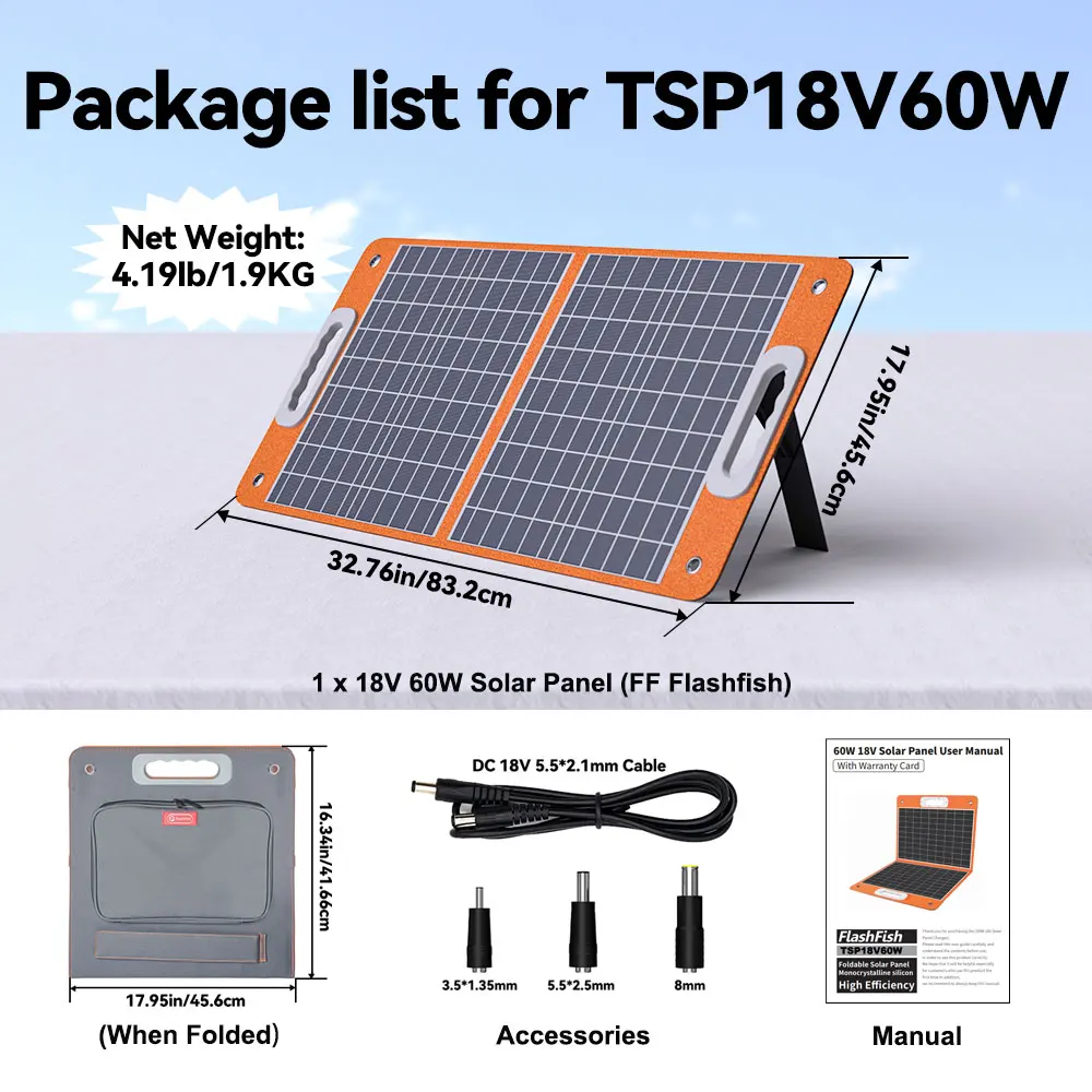 FF Flashfish 18V 60W Foldable Solar Panel Portable Solar Charger with DC Output USB-C QC3.0 for Phones Tablets Camping RV Trip - Image 7