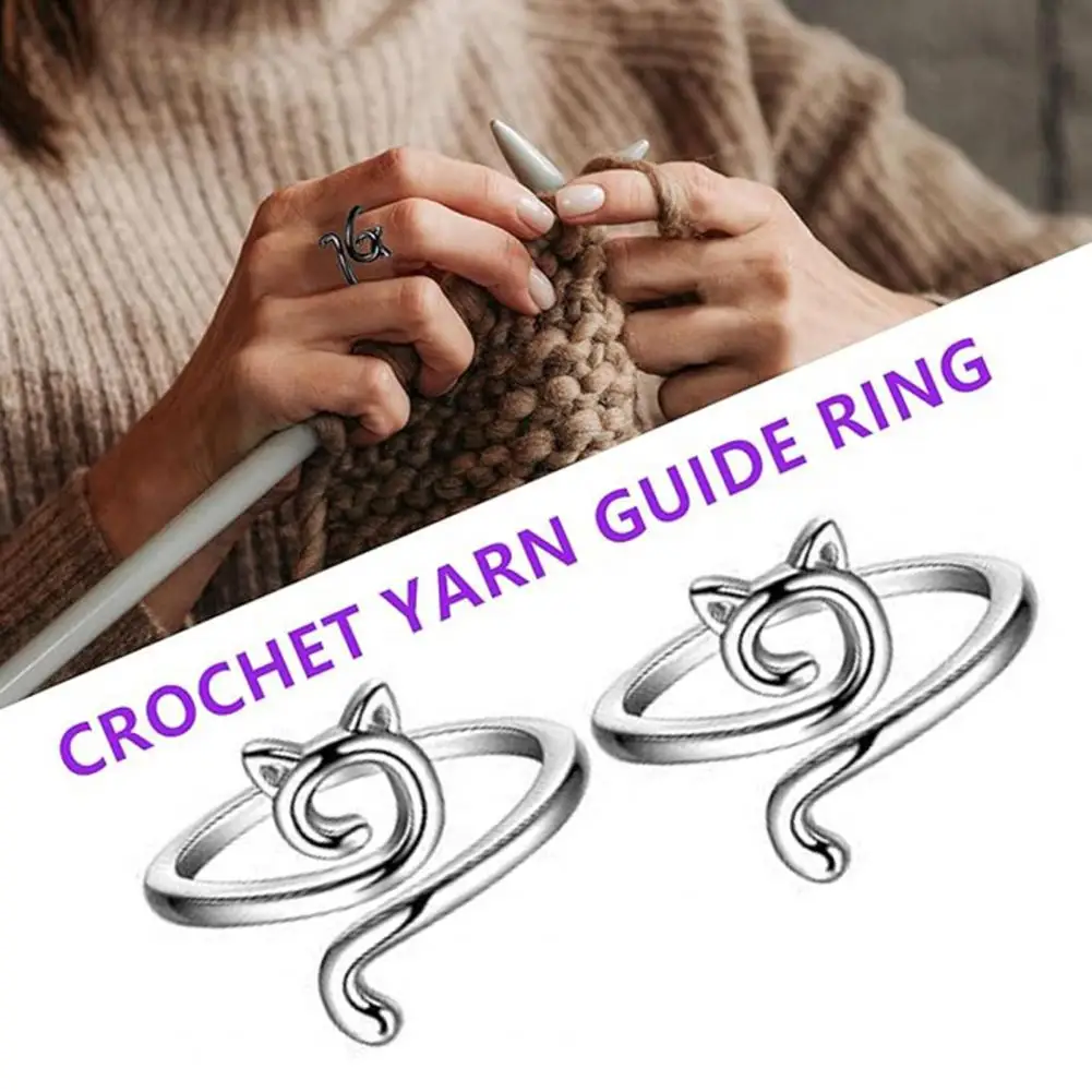 6Pcs Crochet Ring Adjustable Yarn Tension Ring Set Non-Slip Cat Peacock Shape Knitting Ring Sewing Supplies - Image 2