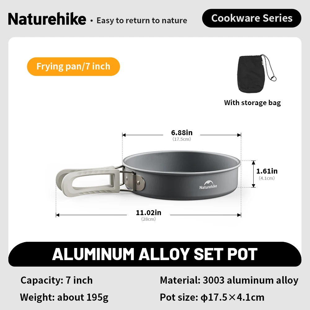 Naturehike Camping Pot Set Aluminum Alloy Cookware Pot Set Portable Outdoor Picnic Tableware Camping Cookware Kit CNK2450CF010 - Image 7
