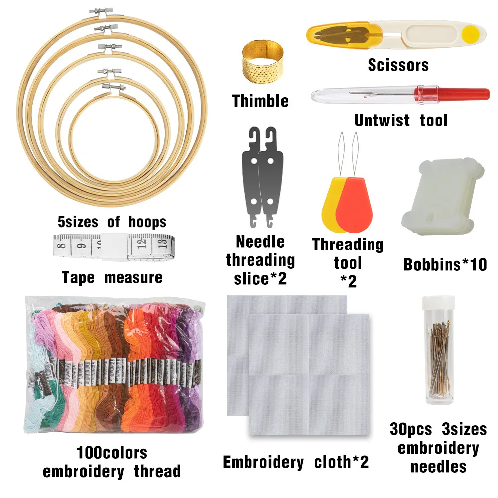 Complete Bamboo Embroidery Hoop Kit Includes Hoops Scissors Needles Threads Cloths and More Ideal for Craft Lovers and Beginners - Image 2