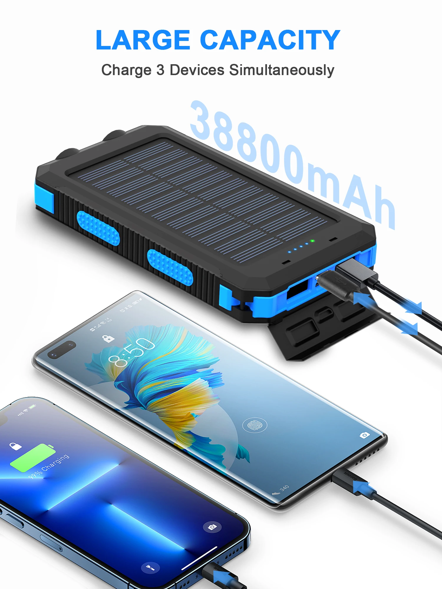 Waterproof Outdoor Solar Power Bank 38800mAh Dual USB Travel Outdoor Solar Mobile Phone Charger Solar Powerbanks For Camping - Image 2