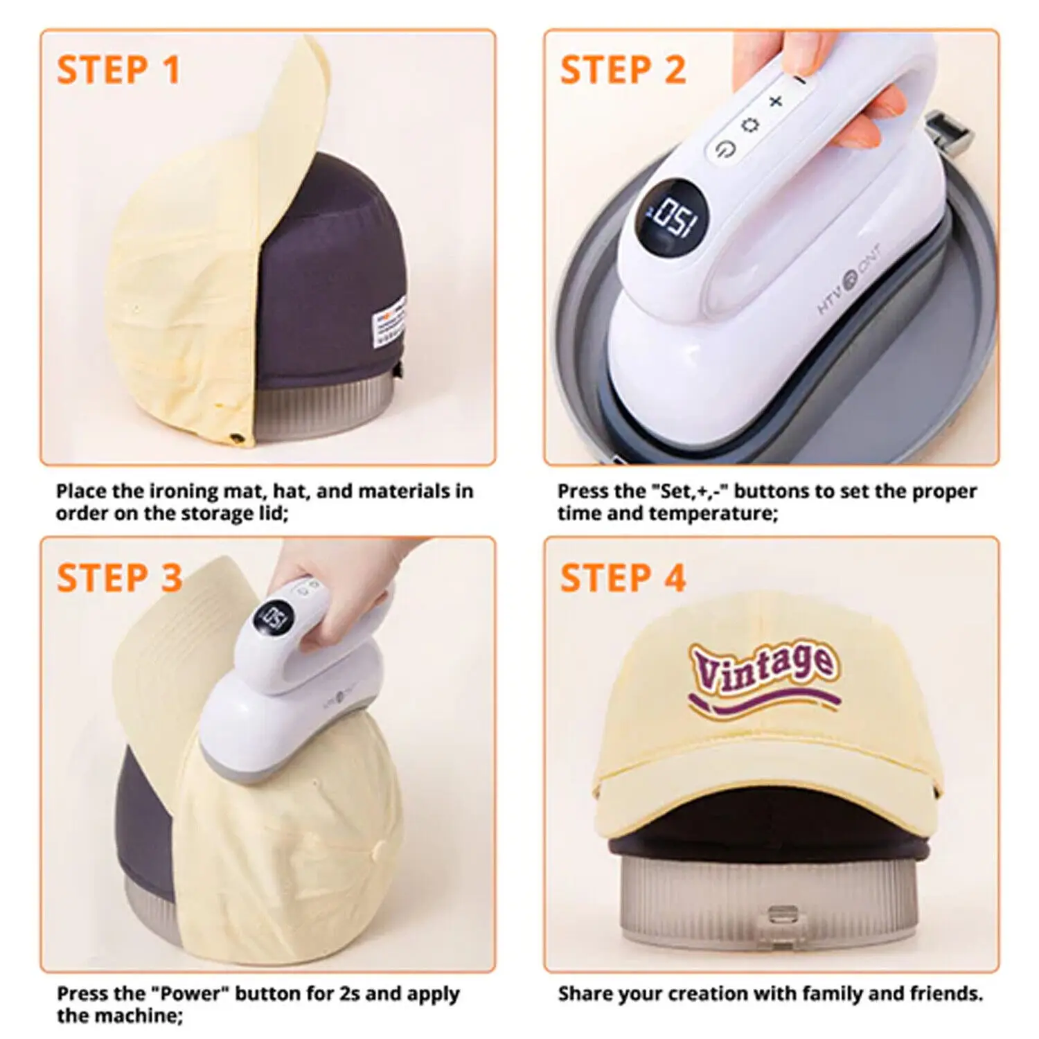 HTVRONT Hat Heat Press Hat Press Machine Auto-Off Mini Heat Press Handheld Cap Easy Press for Cricut Iron Sublimation DIY Hat - Image 4