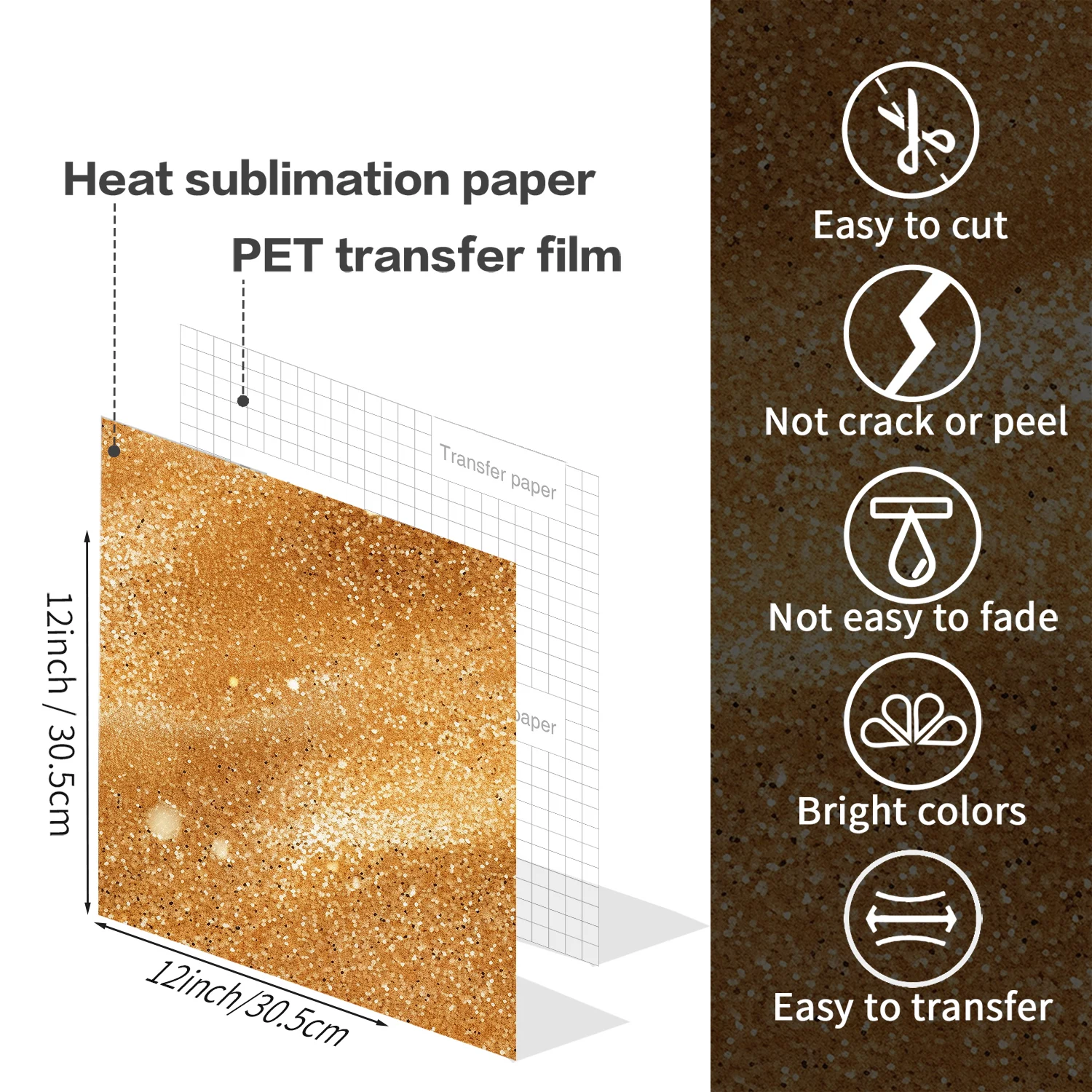 WOWOCUT 12"X12" Glitter Sublimation Vinyl Sheet Metal Infusible Heat Transfer Paper Colorful Sublimation Ink for Fabric Clothing - Image 2