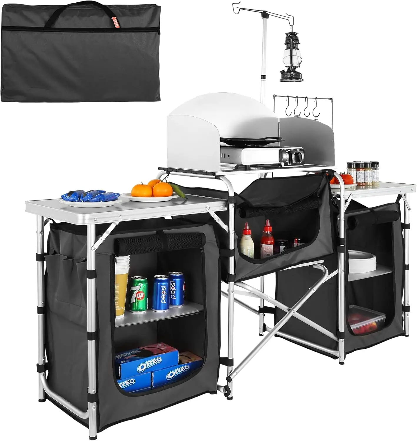 Camping Kitchen Table, Folding Outdoor Cooking Table with Storage Carrying Bag, Aluminum Cook Station 3 Cupboard & Detachable Wi - Image 7