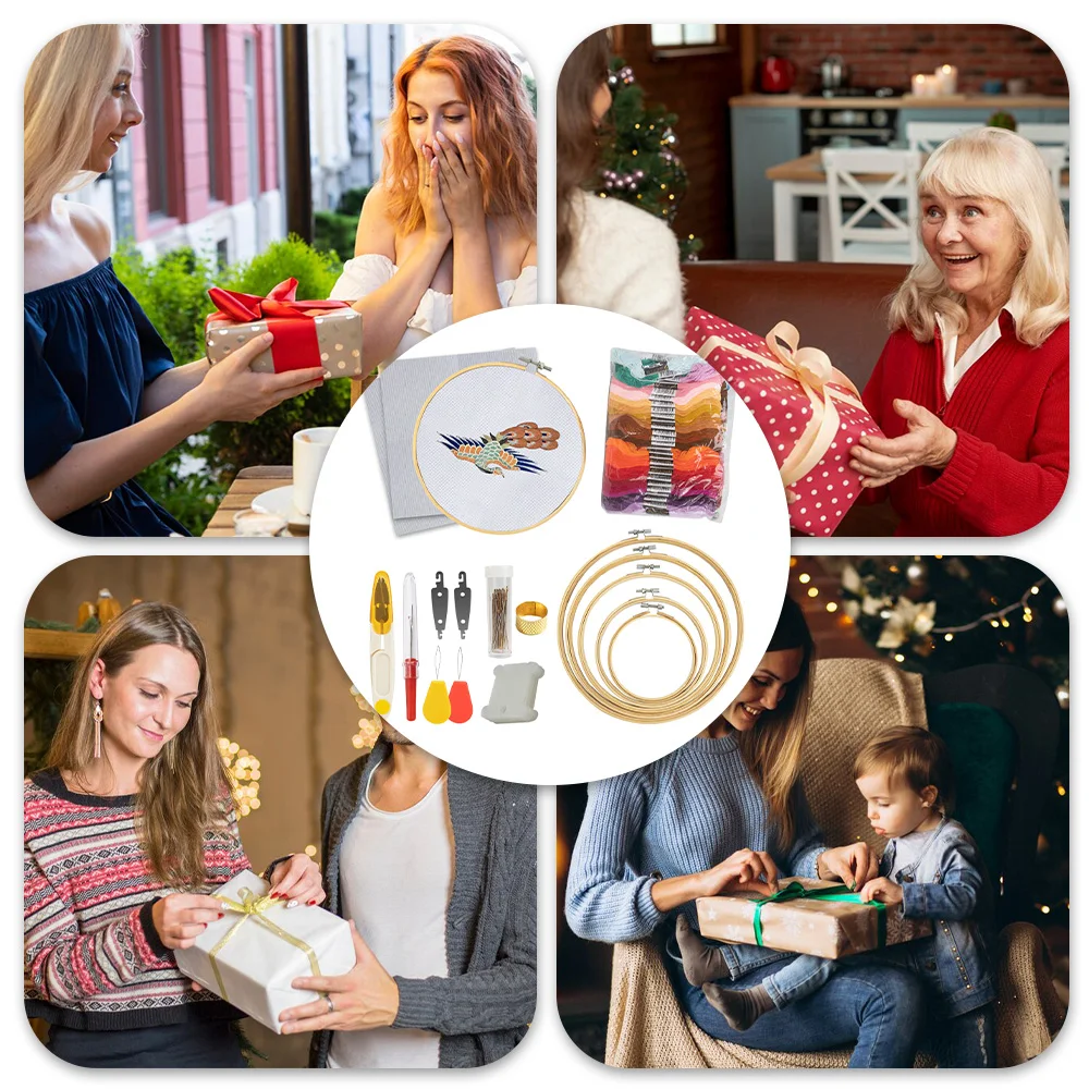 Complete Bamboo Embroidery Hoop Kit Includes Hoops Scissors Needles Threads Cloths and More Ideal for Craft Lovers and Beginners - Image 5