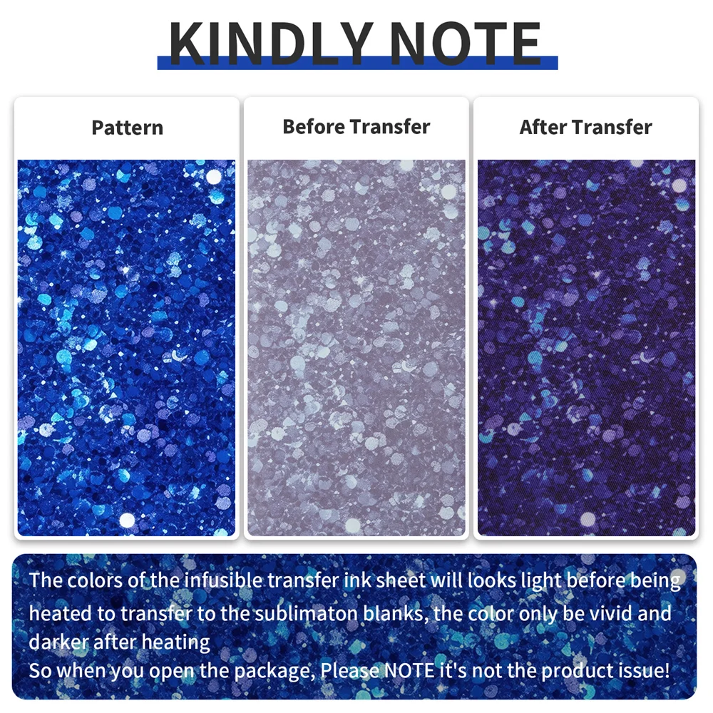 (1 PCS) 12x12 IN Sublimation Transfer Sheet for Tumblers Blanks Tshirts Blue Glitter Sublimation Transfer Ink for Heat Press DIY - Image 2