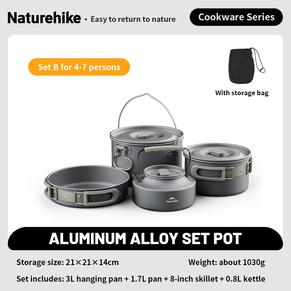Naturehike Camping Pot Set Aluminum Alloy Cookware Pot Set Portable Outdoor Picnic Tableware Camping Cookware Kit CNK2450CF010 - Image 13