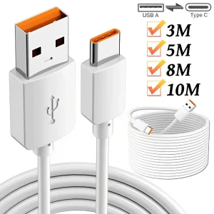 10M/8M/5M/3M Super Long USB Type C Charging Cable Extra Extended 6A Data Transfer Cables for Samsung IPhone Phones Camera Laptop