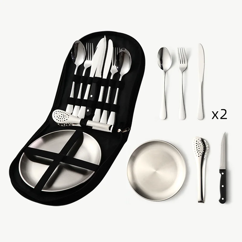 HDIRXG Stainless Steel Picnic Tableware 9-Piece Set Portable Camping Tourism Tableware Outdoor Nature Hike Cooking Supplies - Image 5