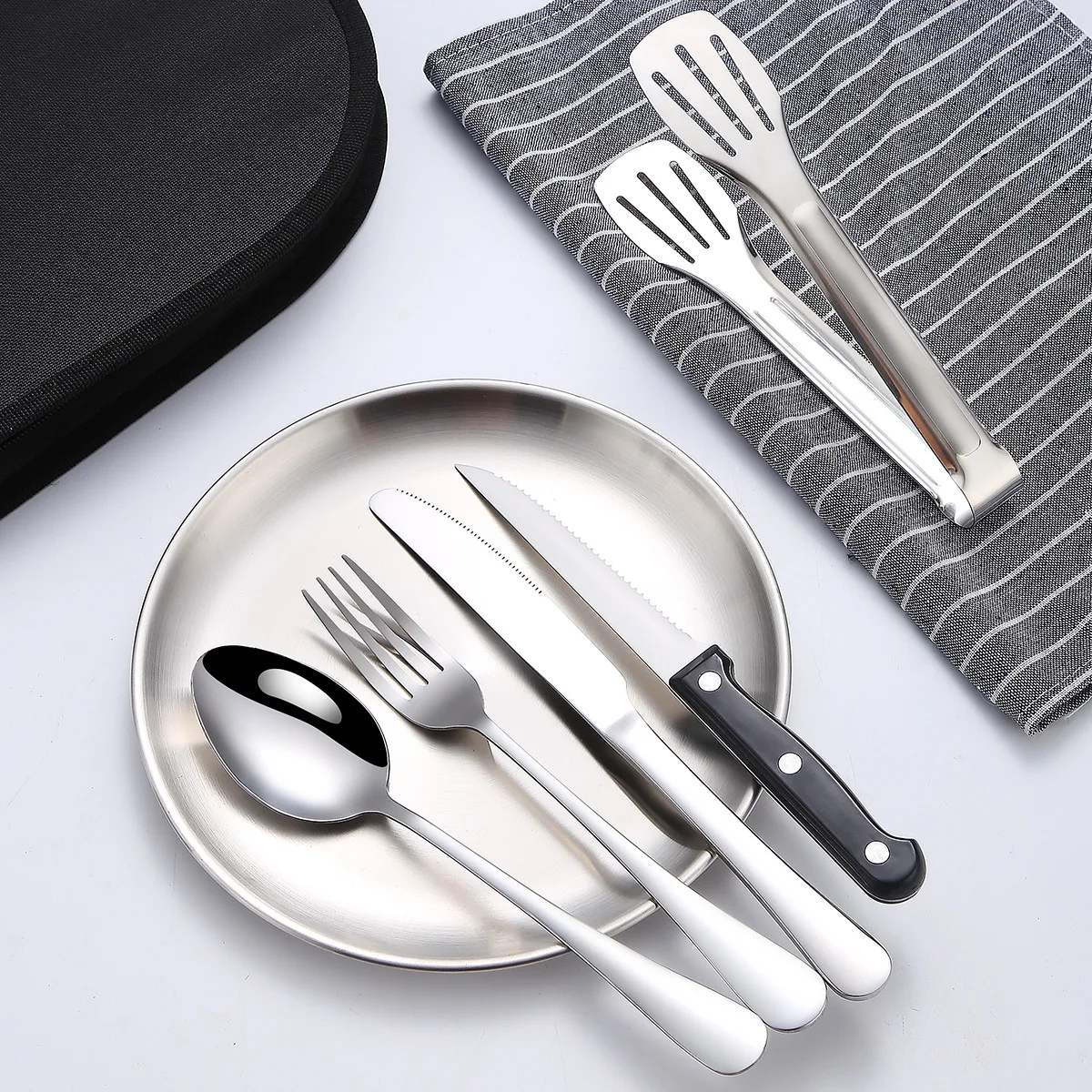10/20Pcs Outdoor Camping Cutlery Organizer Utensil Picnic portable Set Stainless Steel Plate Spoon Knife Fork Tongs Hiking - Image 5