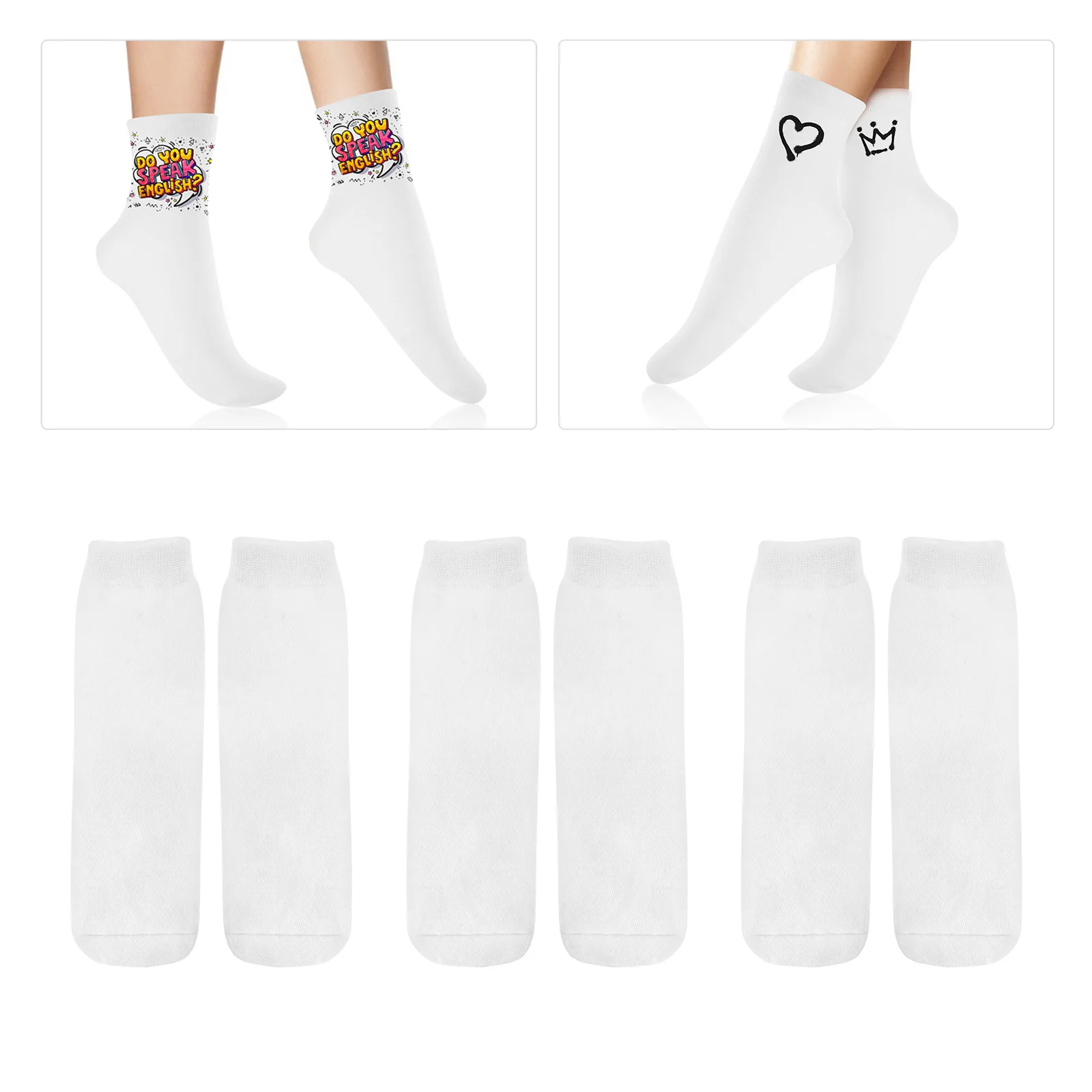 6 Pairs Blank White Socks Embryo Sports Socks Diy Sublimation Socks Printable Cotton Straight Socks Elastic Sportswear - Image 6