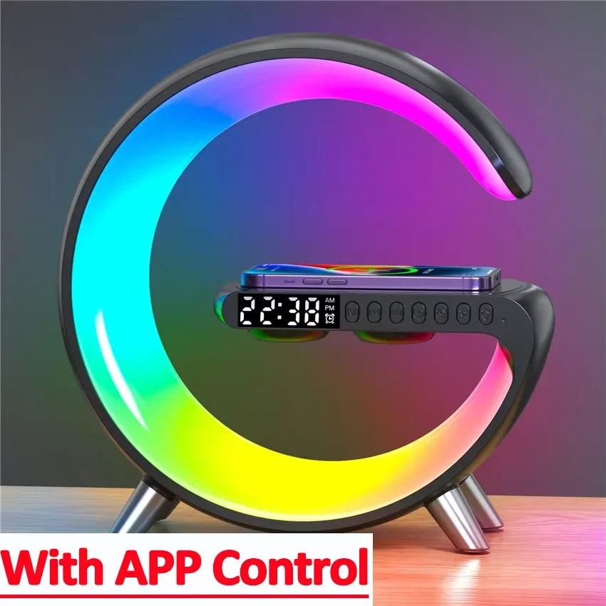 9 inch Wireless Charger Stand Alarm Clock Bluetooth Speaker LED Lamp RGB Night Light For iPhone Samsung Fast Charging Station - Image 7