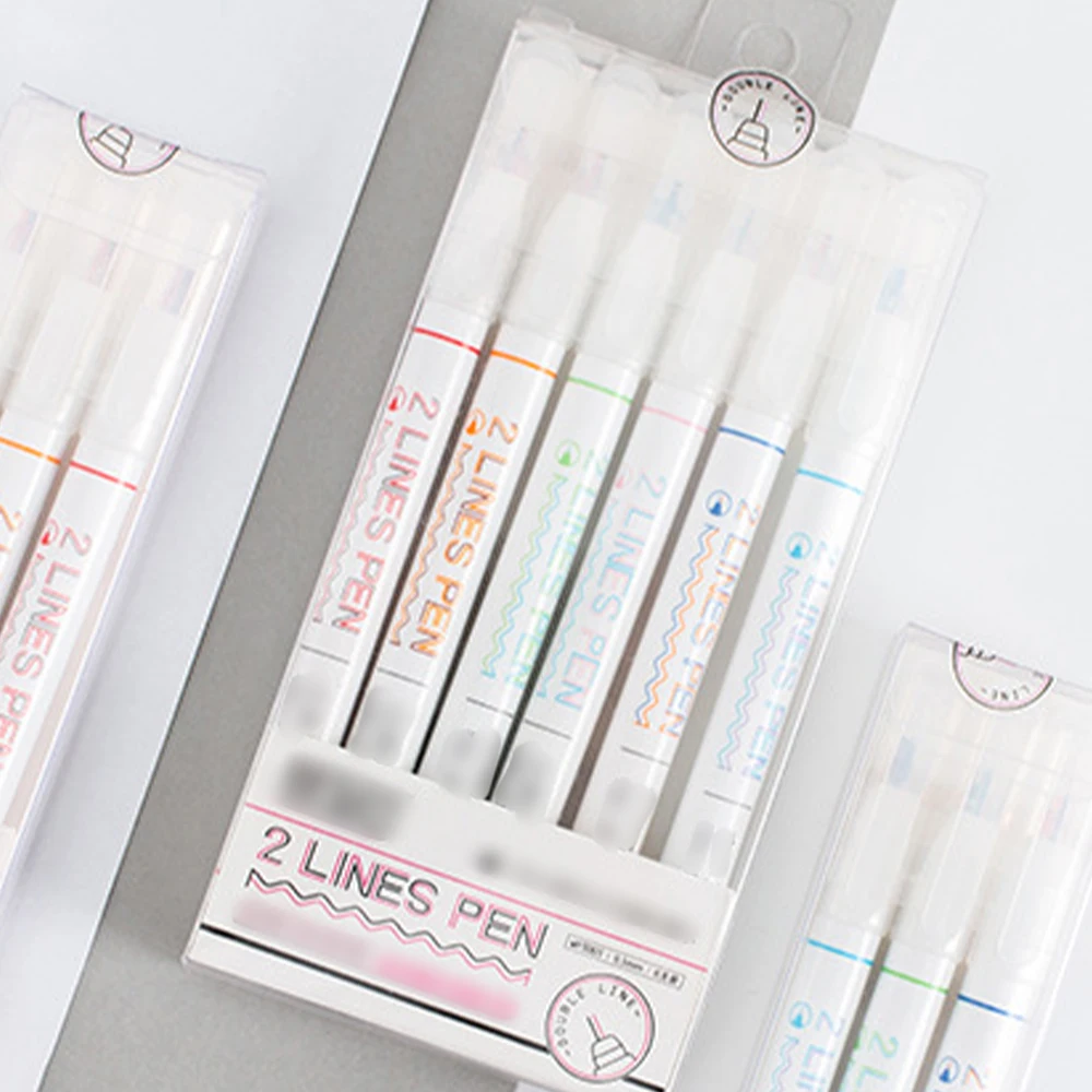 6 Pcs/Set Two-color Line Gel Pens Set Creative Graffiti Pen Art Drawing supplies Kawaii Stationery Student Reading Marker DIY - Image 6